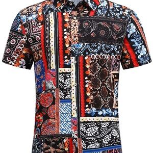 Sheluki - Vibrant Patchwork Casual Button Down Shirt